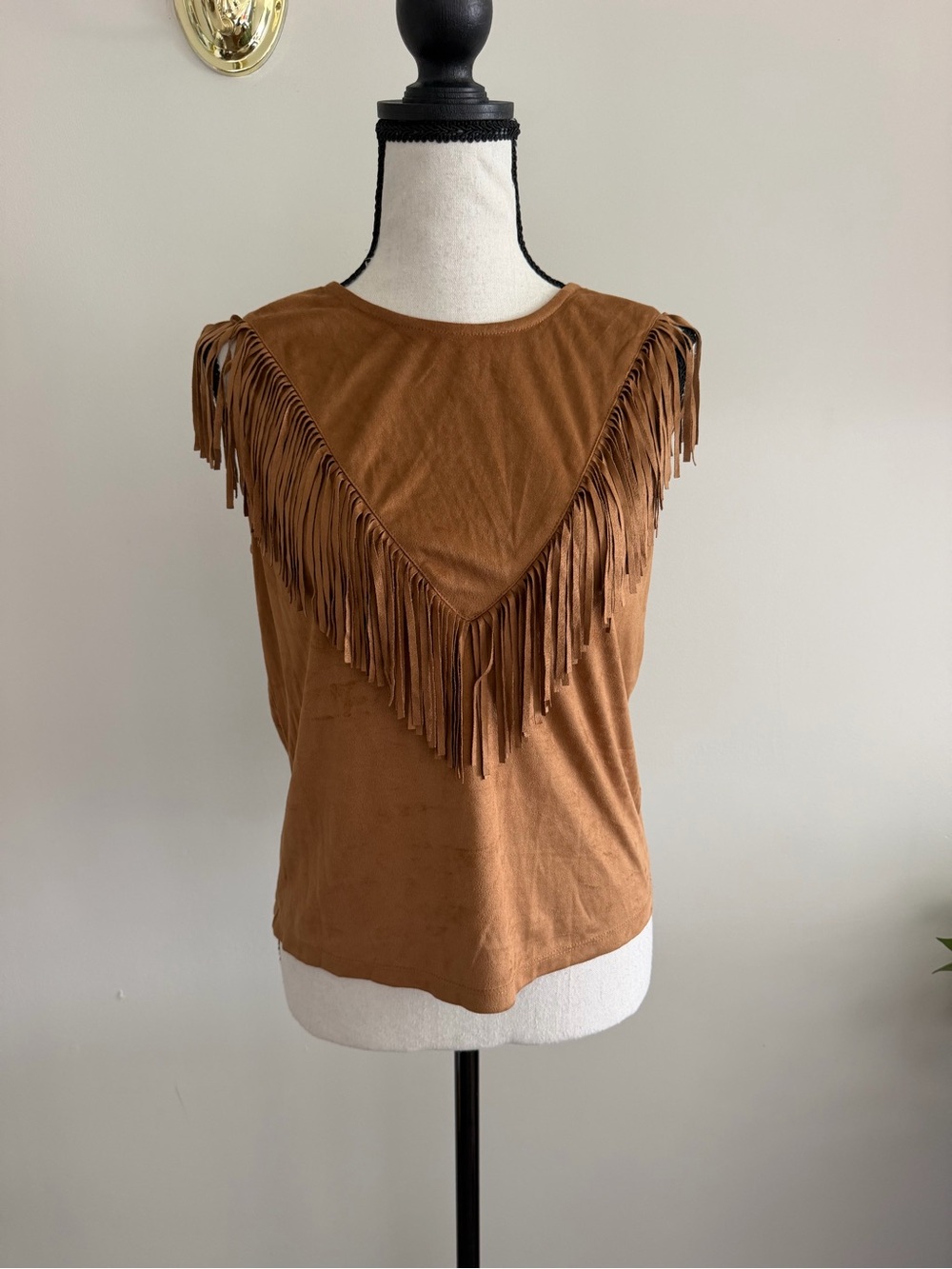 Dynamite Brown Suede Fringe Top